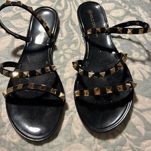 Wild diva black rubber shoes with gold tacks size 6